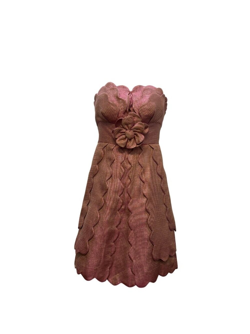 Jovani Strapless Pink & Gold Scalloped Mini Dress S